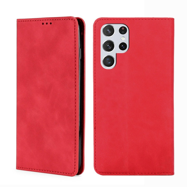 For Samsung Galaxy S23 Ultra 5G Skin Feel Magnetic Horizontal Flip Leather Phone Case