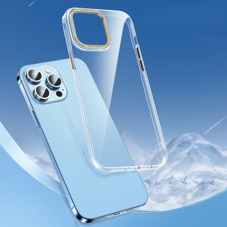 For iPhone 14 Pro Max Metal Key Crystal Transparent PC Phone Case