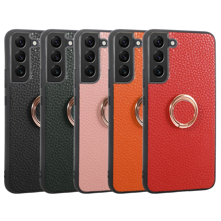 For Samsung Galaxy S23 5G Litchi Texture Magnetic Phone Case with Ring Holder