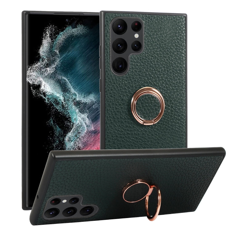 For Samsung Galaxy S23 Ultra 5G Litchi Texture Magnetic Phone Case with Ring Holder