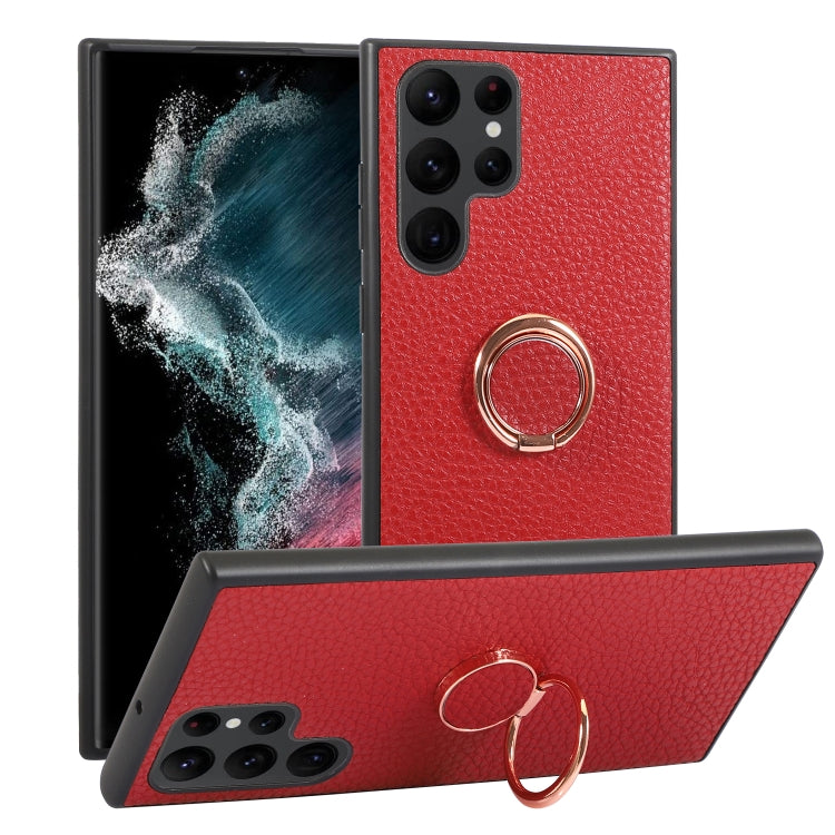 For Samsung Galaxy S23 Ultra 5G Litchi Texture Magnetic Phone Case with Ring Holder