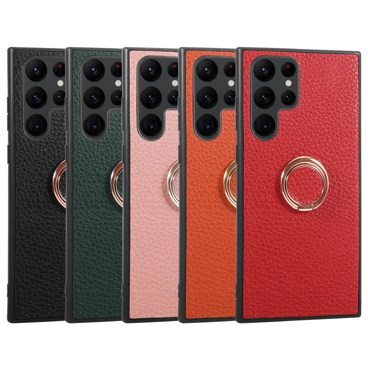 For Samsung Galaxy S23 Ultra 5G Litchi Texture Magnetic Phone Case with Ring Holder