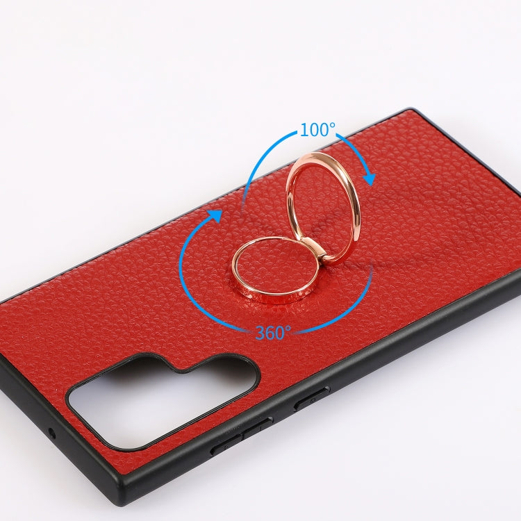 For Samsung Galaxy S23 Ultra 5G Litchi Texture Magnetic Phone Case with Ring Holder