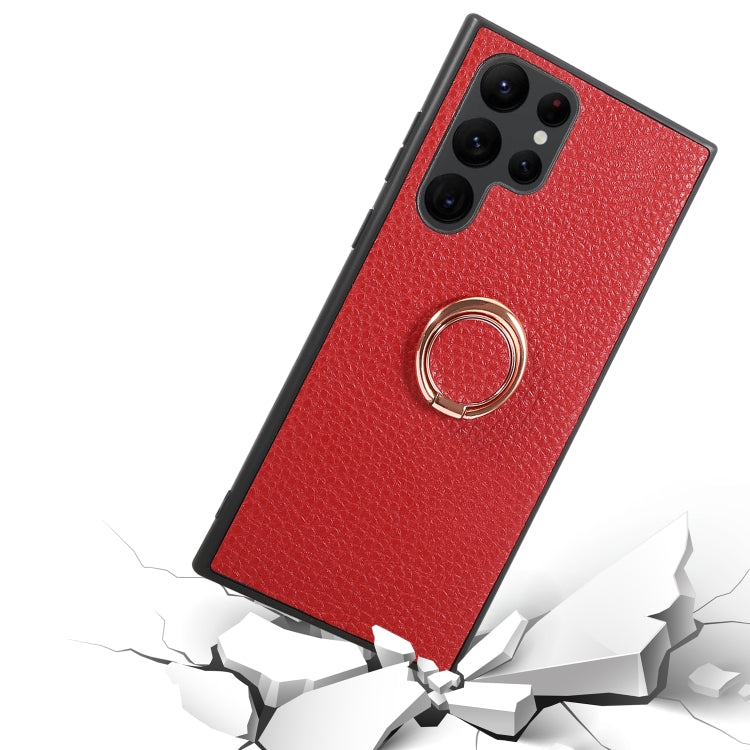 For Samsung Galaxy S23 Ultra 5G Litchi Texture Magnetic Phone Case with Ring Holder