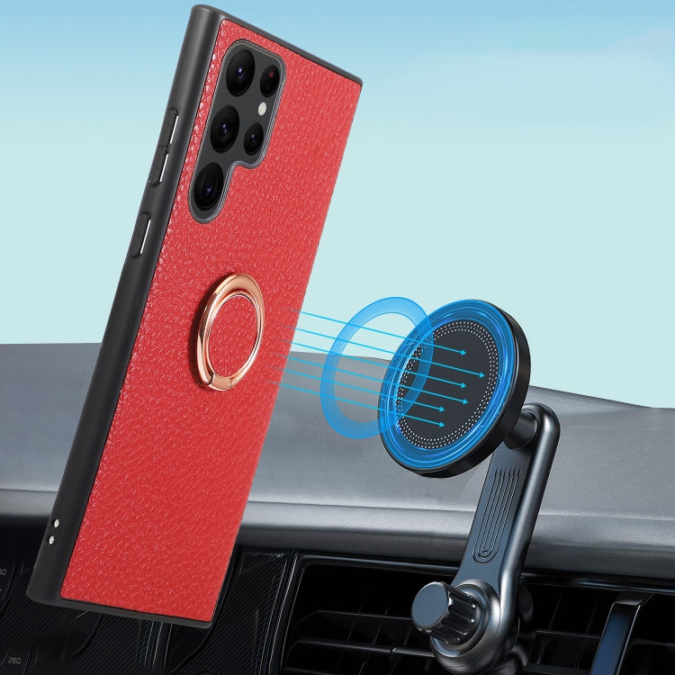 For Samsung Galaxy S23 Ultra 5G Litchi Texture Magnetic Phone Case with Ring Holder