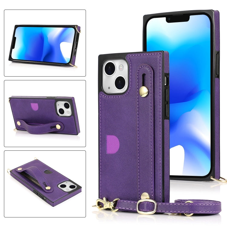 For iPhone 14 Crossbody Wrist Strap Card Holder Phone Case
