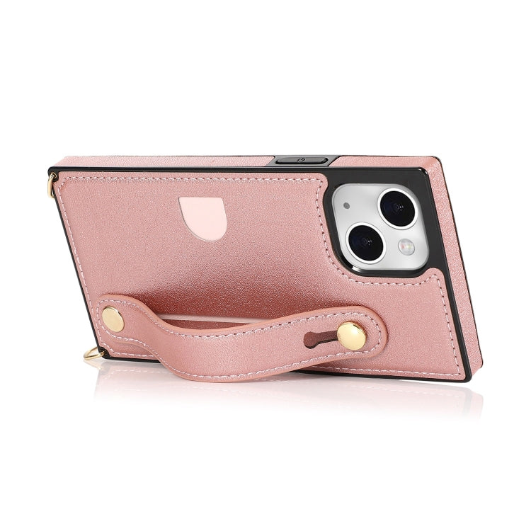 For iPhone 14 Plus Crossbody Wrist Strap Card Holder Phone Case