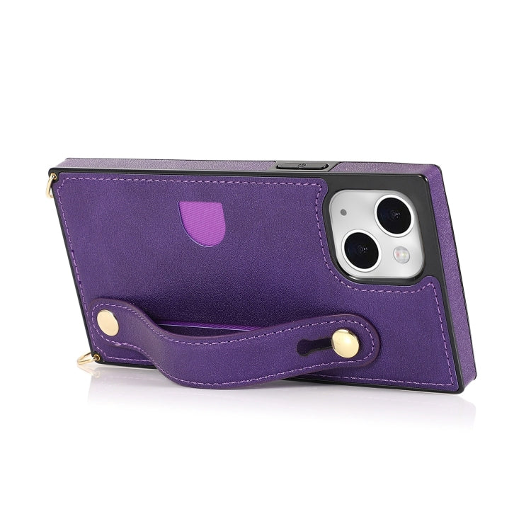 For iPhone 14 Plus Crossbody Wrist Strap Card Holder Phone Case