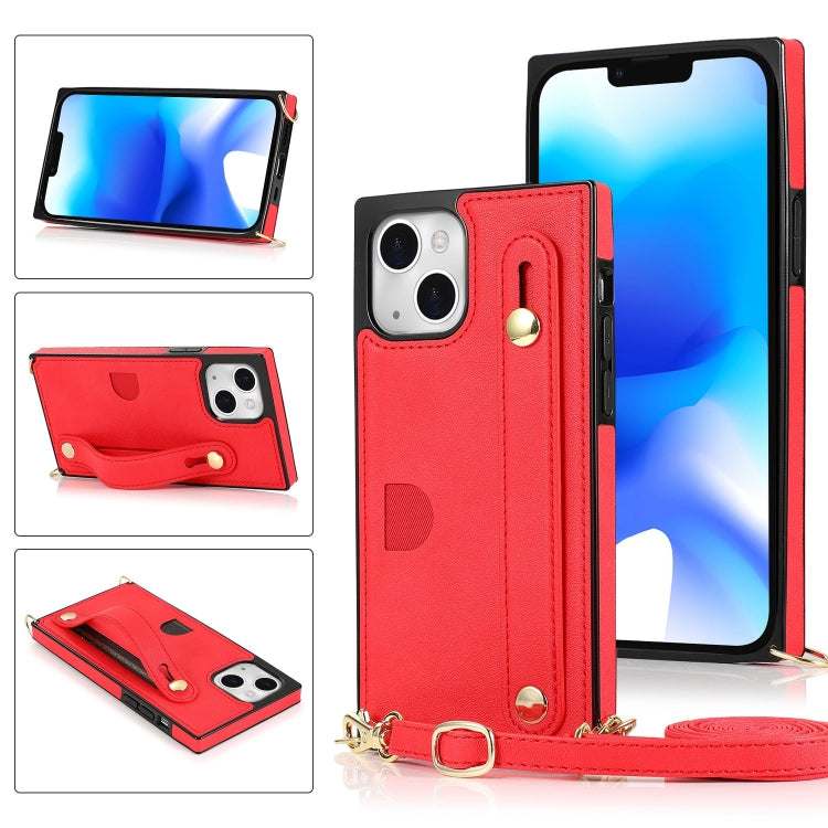 For iPhone 14 Plus Crossbody Wrist Strap Card Holder Phone Case
