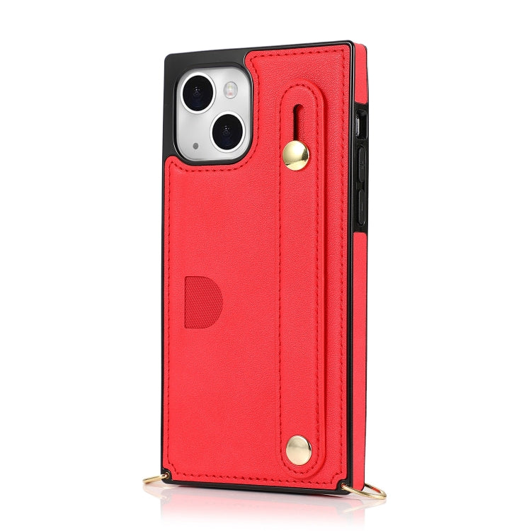 For iPhone 14 Plus Crossbody Wrist Strap Card Holder Phone Case