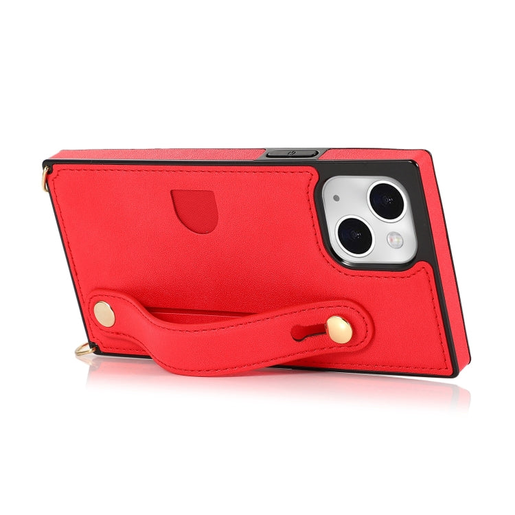 For iPhone 14 Plus Crossbody Wrist Strap Card Holder Phone Case