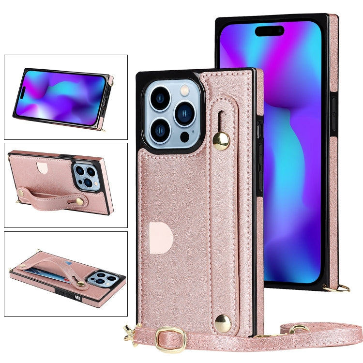 For iPhone 14 Pro Crossbody Wrist Strap Card Holder Phone Case