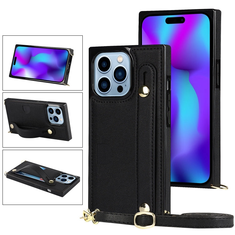For iPhone 14 Pro Crossbody Wrist Strap Card Holder Phone Case