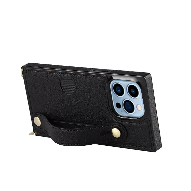For iPhone 14 Pro Crossbody Wrist Strap Card Holder Phone Case