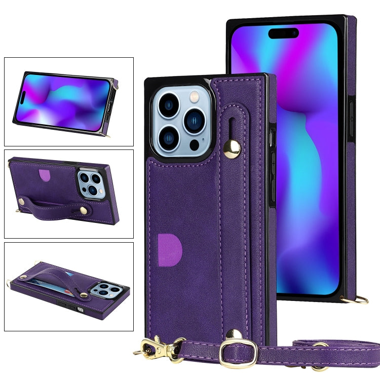 For iPhone 14 Pro Crossbody Wrist Strap Card Holder Phone Case
