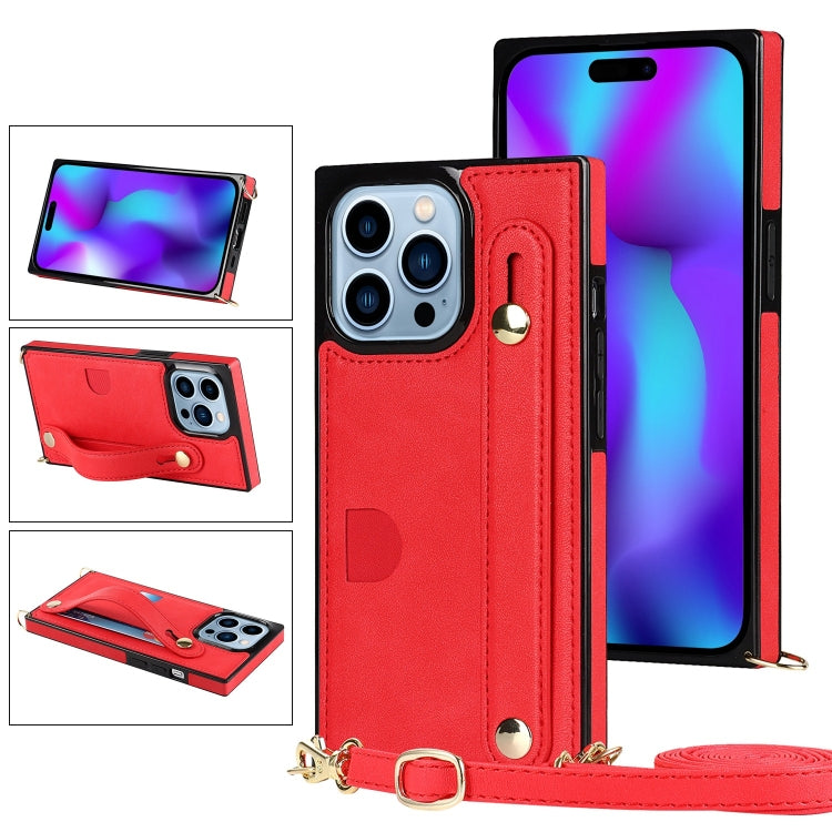 For iPhone 14 Pro Crossbody Wrist Strap Card Holder Phone Case