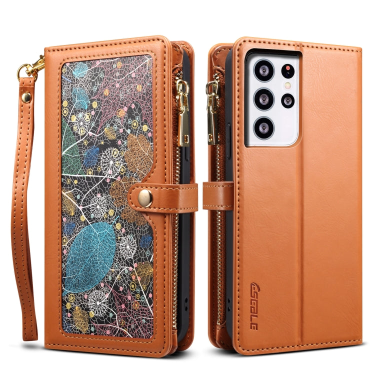 For Samsung Galaxy S21 Ultra 5G ESEBLE Star Series Lanyard Zipper Wallet RFID Leather Case