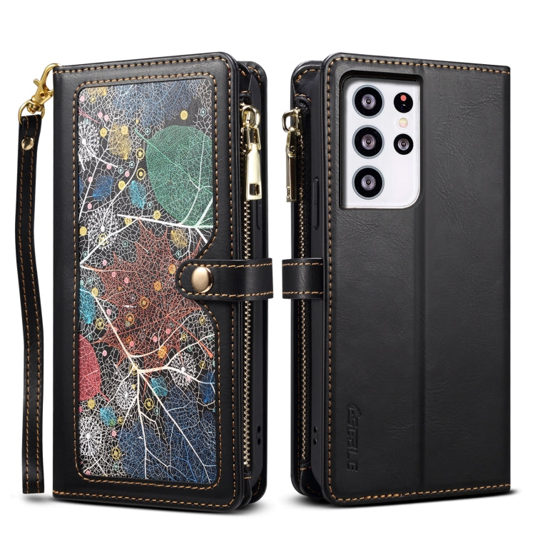 For Samsung Galaxy S21 Ultra 5G ESEBLE Star Series Lanyard Zipper Wallet RFID Leather Case