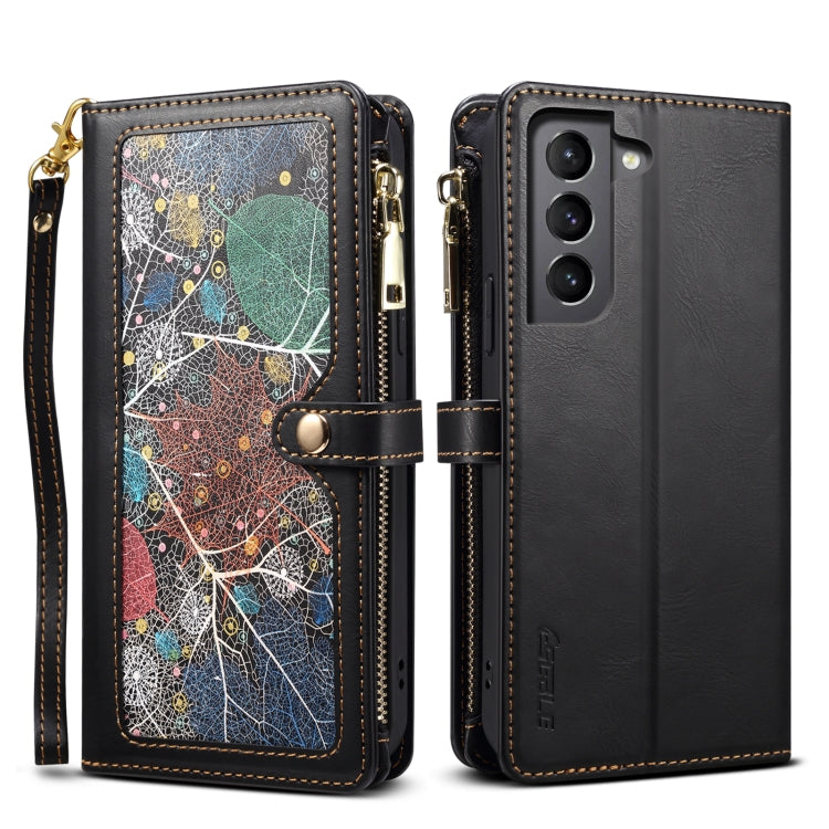 For Samsung Galaxy S21 5G ESEBLE Star Series Lanyard Zipper Wallet RFID Leather Case