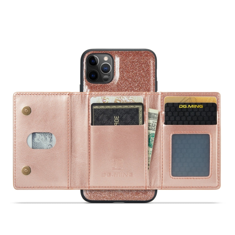 For iPhone 11 Pro Max DG.MING M3 Series Glitter Powder Card Bag Leather Case
