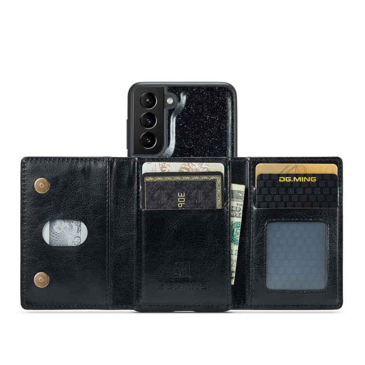 For Samsung Galaxy S21 5G DG.MING M3 Series Glitter Powder Card Bag Leather Case