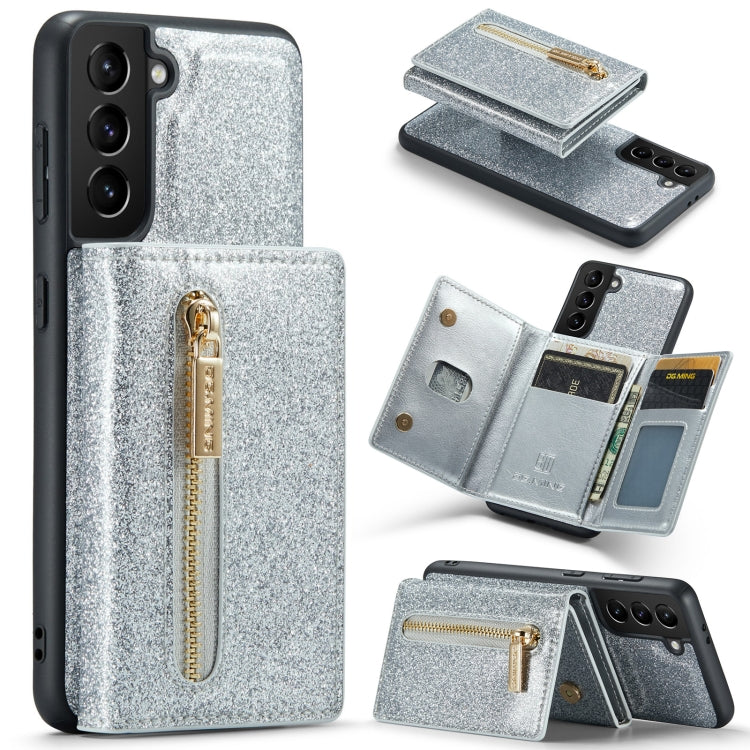 For Samsung Galaxy S21 5G DG.MING M3 Series Glitter Powder Card Bag Leather Case