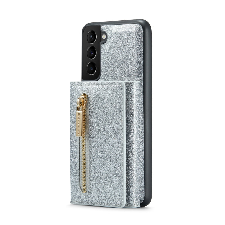 For Samsung Galaxy S21 5G DG.MING M3 Series Glitter Powder Card Bag Leather Case