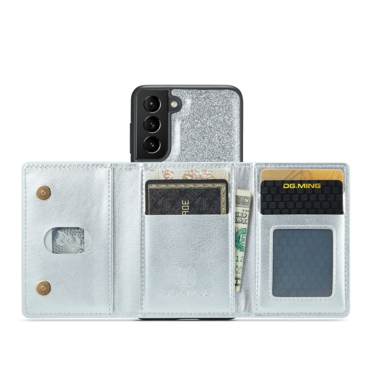For Samsung Galaxy S21 5G DG.MING M3 Series Glitter Powder Card Bag Leather Case