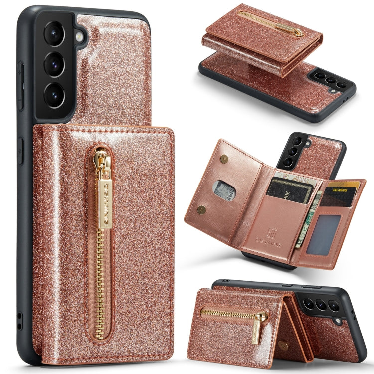 For Samsung Galaxy S21 5G DG.MING M3 Series Glitter Powder Card Bag Leather Case