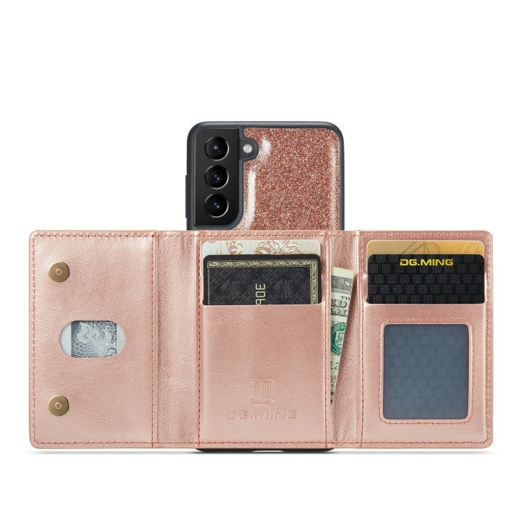 For Samsung Galaxy S21 5G DG.MING M3 Series Glitter Powder Card Bag Leather Case