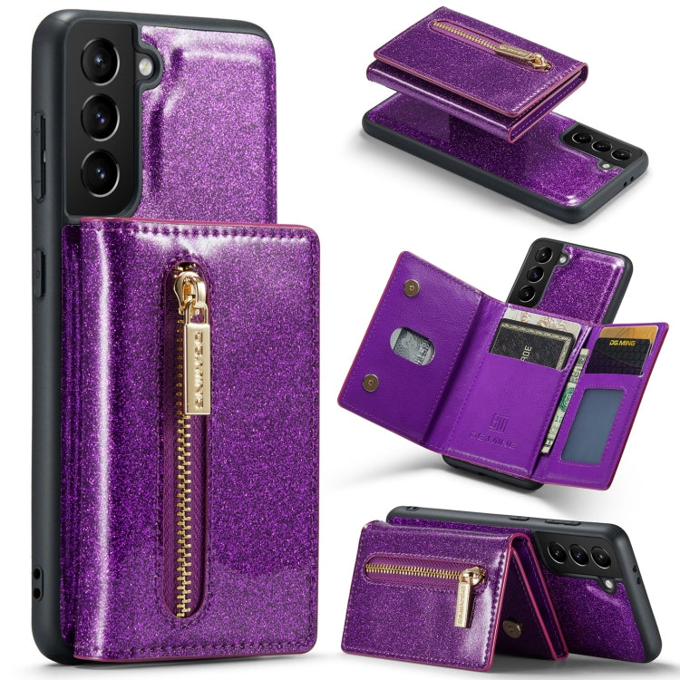 For Samsung Galaxy S21 5G DG.MING M3 Series Glitter Powder Card Bag Leather Case