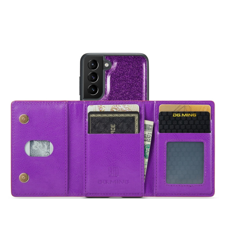 For Samsung Galaxy S21 5G DG.MING M3 Series Glitter Powder Card Bag Leather Case