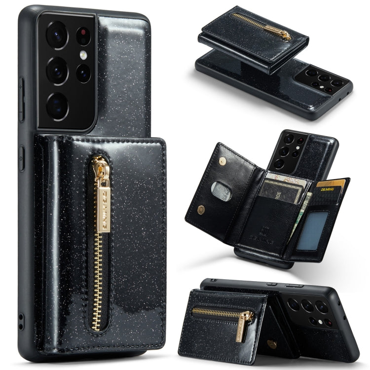 For Samsung Galaxy S21 Ultra 5G DG.MING M3 Series Glitter Powder Card Bag Leather Case