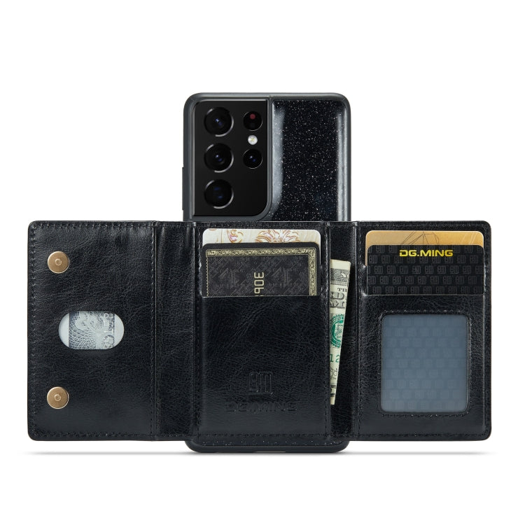 For Samsung Galaxy S21 Ultra 5G DG.MING M3 Series Glitter Powder Card Bag Leather Case