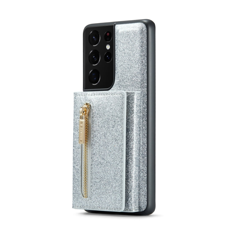 For Samsung Galaxy S21 Ultra 5G DG.MING M3 Series Glitter Powder Card Bag Leather Case