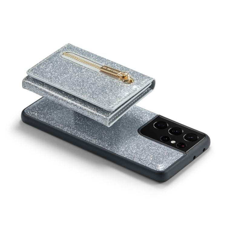 For Samsung Galaxy S21 Ultra 5G DG.MING M3 Series Glitter Powder Card Bag Leather Case