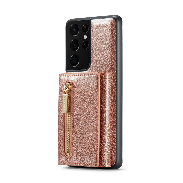For Samsung Galaxy S21 Ultra 5G DG.MING M3 Series Glitter Powder Card Bag Leather Case