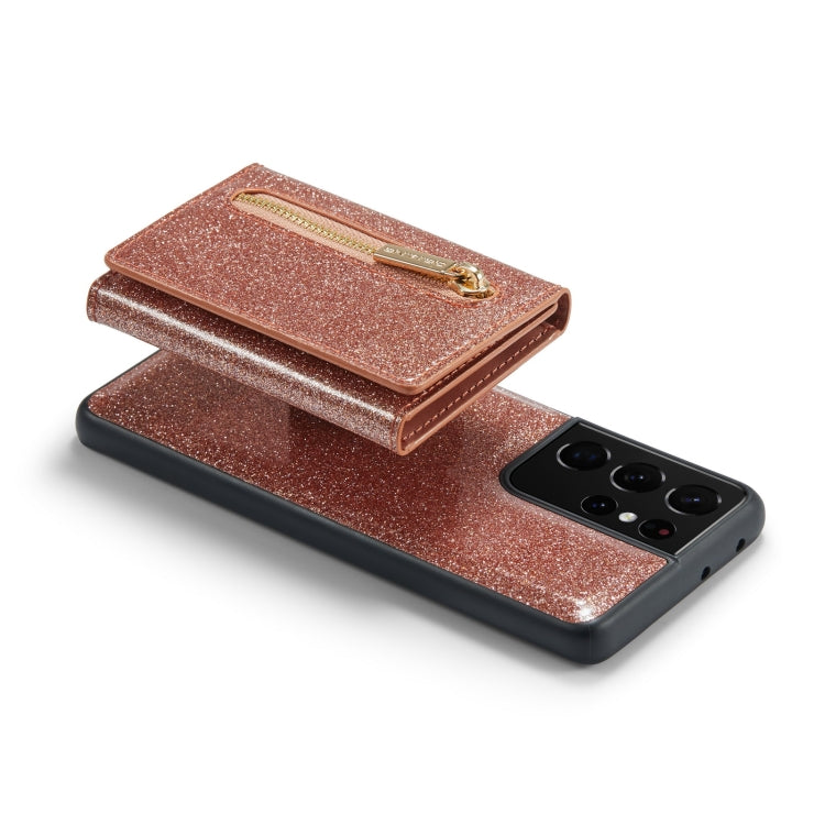 For Samsung Galaxy S21 Ultra 5G DG.MING M3 Series Glitter Powder Card Bag Leather Case