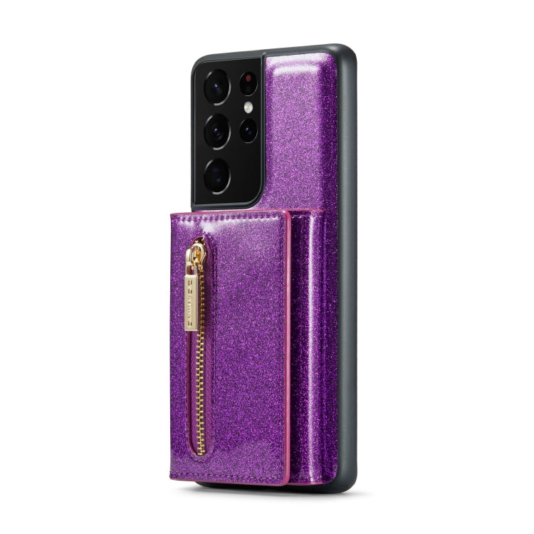 For Samsung Galaxy S21 Ultra 5G DG.MING M3 Series Glitter Powder Card Bag Leather Case