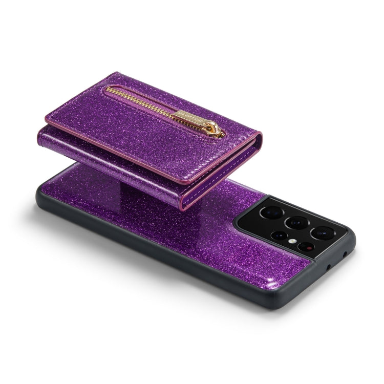 For Samsung Galaxy S21 Ultra 5G DG.MING M3 Series Glitter Powder Card Bag Leather Case