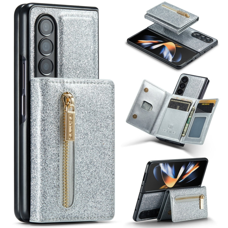 For Samsung Galaxy Z Fold3 5G DG.MING M3 Series Glitter Powder Card Bag Leather Case