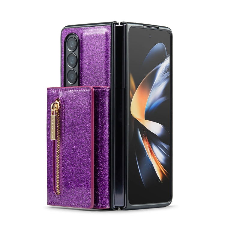 For Samsung Galaxy Z Fold3 5G DG.MING M3 Series Glitter Powder Card Bag Leather Case