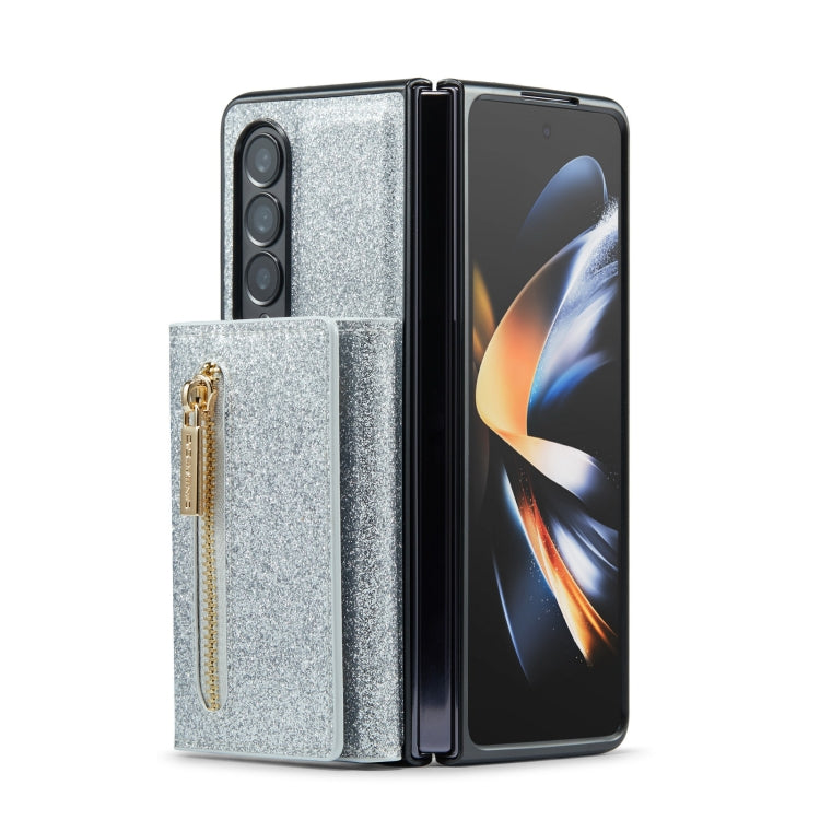 For Samsung Galaxy Z Fold4 5G DG.MING M3 Series Glitter Powder Card Bag Leather Case