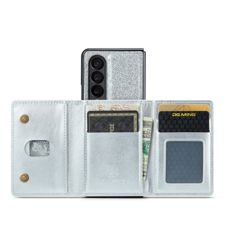 For Samsung Galaxy Z Fold4 5G DG.MING M3 Series Glitter Powder Card Bag Leather Case