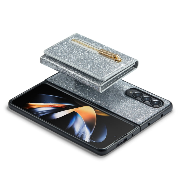 For Samsung Galaxy Z Fold4 5G DG.MING M3 Series Glitter Powder Card Bag Leather Case