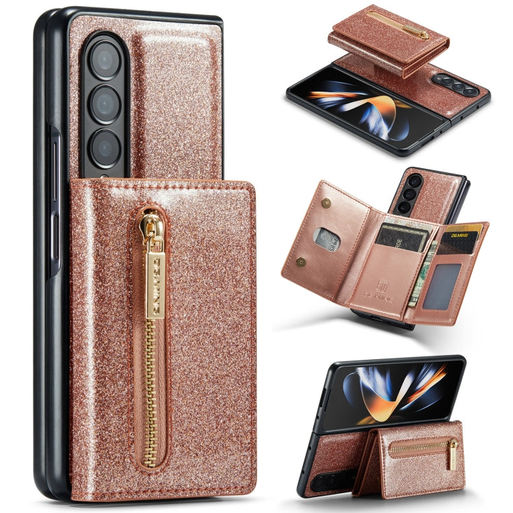 For Samsung Galaxy Z Fold4 5G DG.MING M3 Series Glitter Powder Card Bag Leather Case