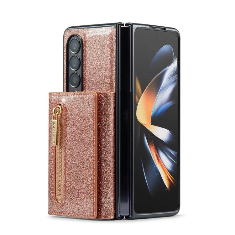 For Samsung Galaxy Z Fold4 5G DG.MING M3 Series Glitter Powder Card Bag Leather Case