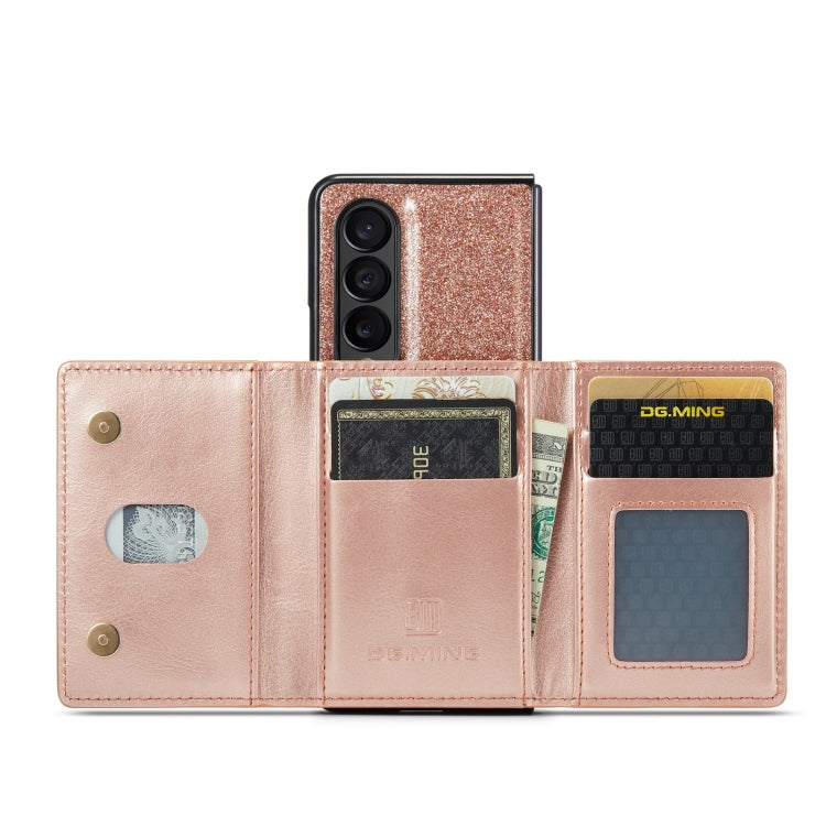 For Samsung Galaxy Z Fold4 5G DG.MING M3 Series Glitter Powder Card Bag Leather Case