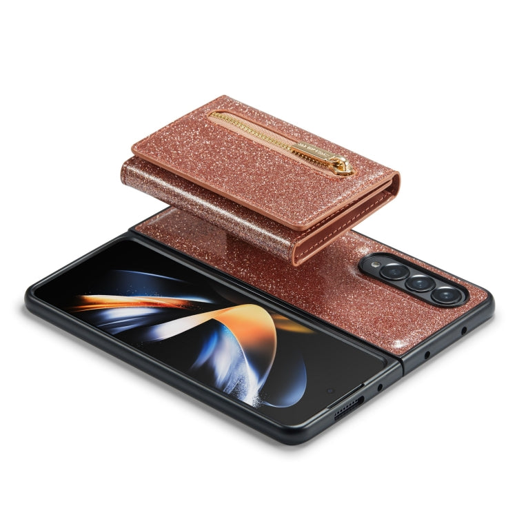 For Samsung Galaxy Z Fold4 5G DG.MING M3 Series Glitter Powder Card Bag Leather Case