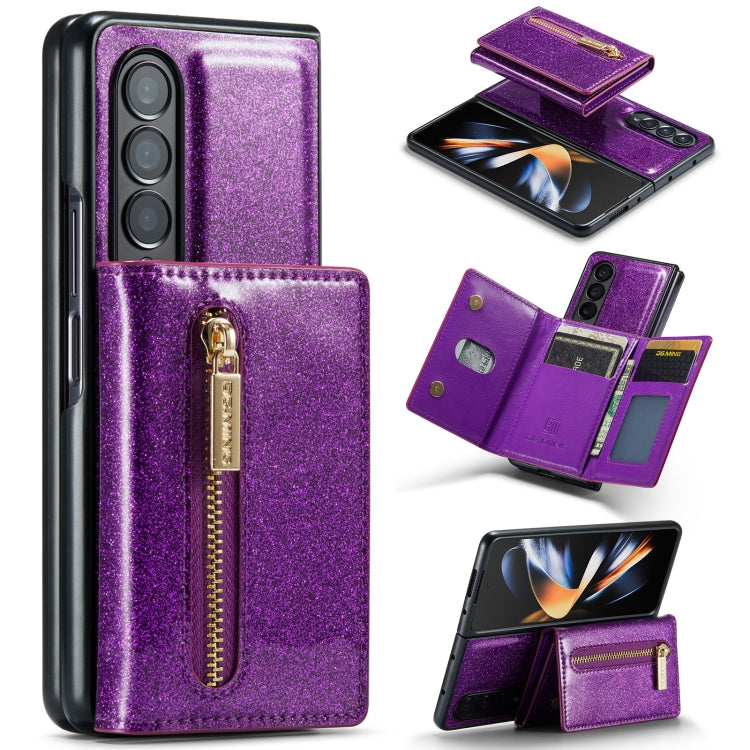For Samsung Galaxy Z Fold4 5G DG.MING M3 Series Glitter Powder Card Bag Leather Case
